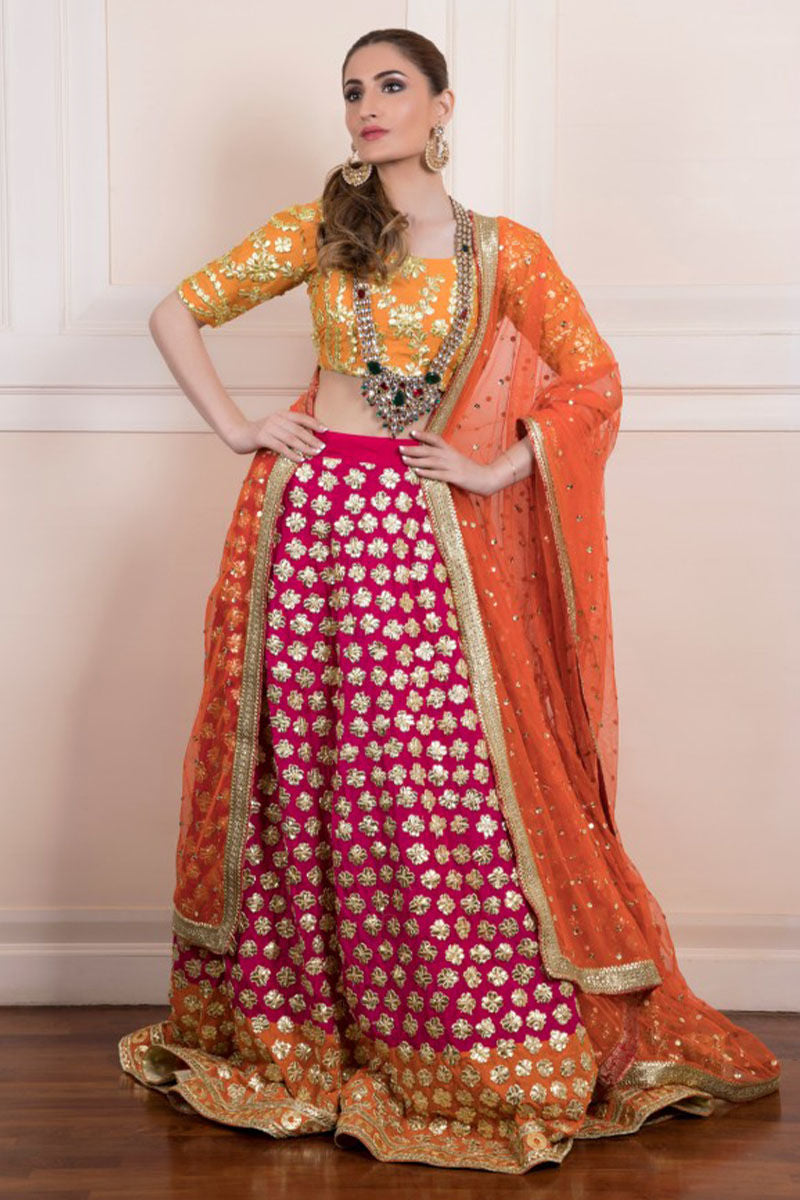 Lehenga choli orange and pink best sale