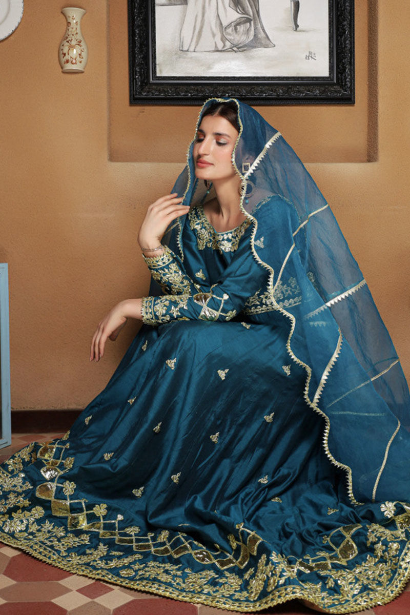 blue dress plus size near me Priti Blue Premium Anarkali Suit Set – Shanaya Clothing main image 0