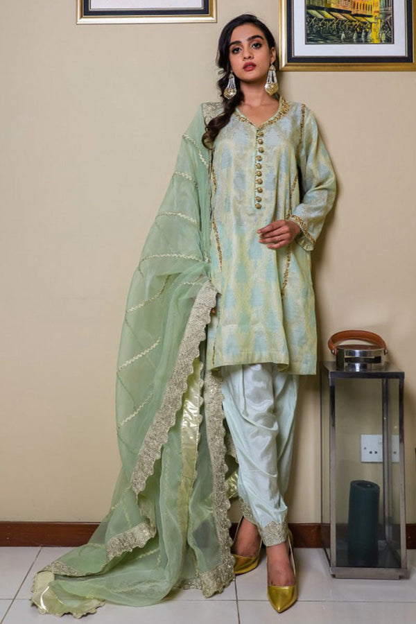 Green Jamawar Kameez