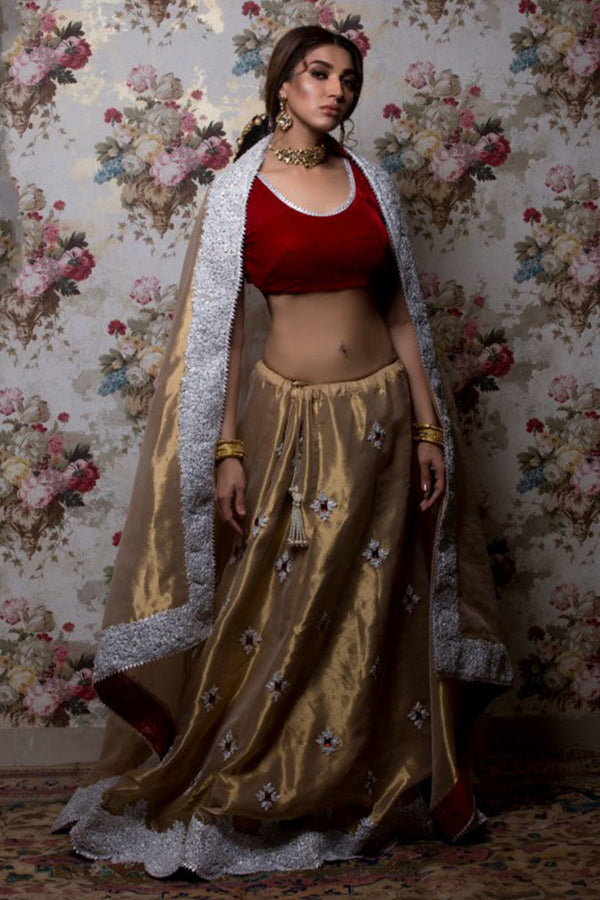 Gold Tissue Lehenga