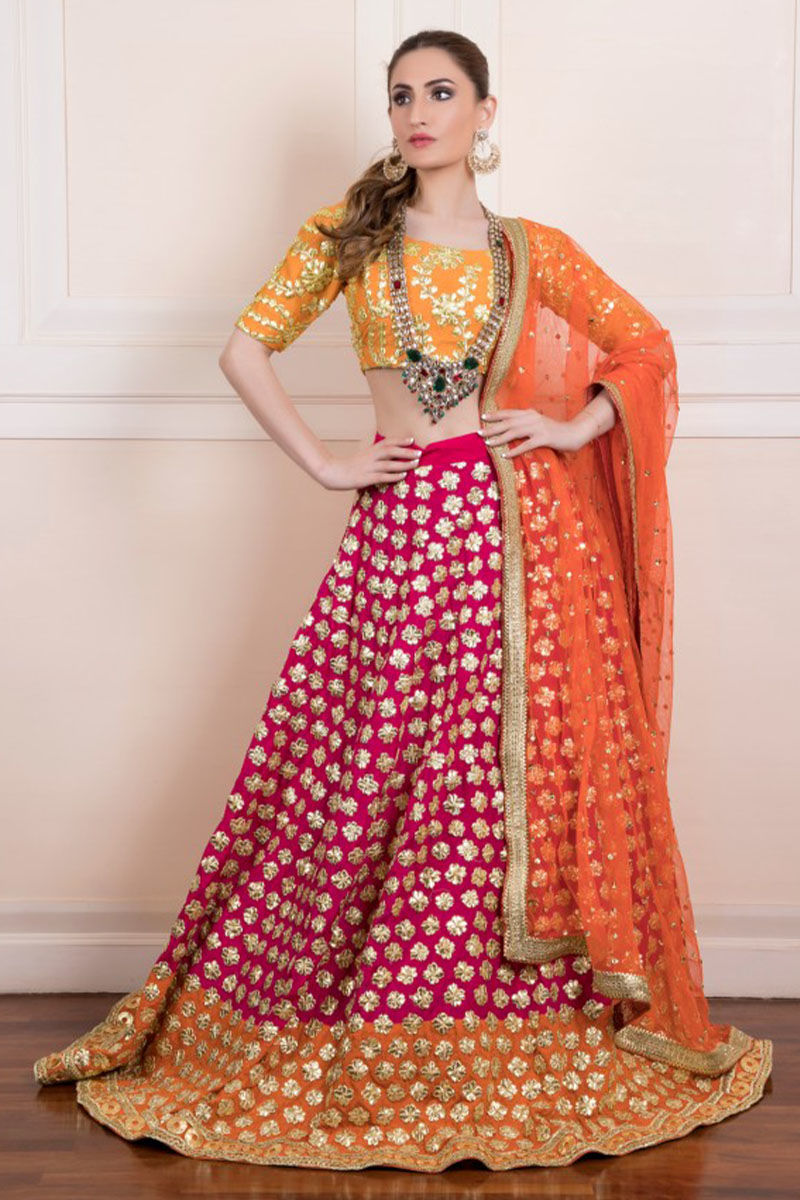 Party Wear, Traditional Pink and Majenta color Art Silk fabric Lehenga :  1876160